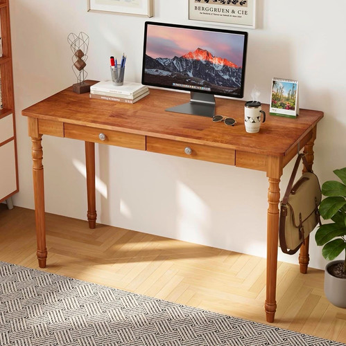 Brown wood computer desk - w/, 3