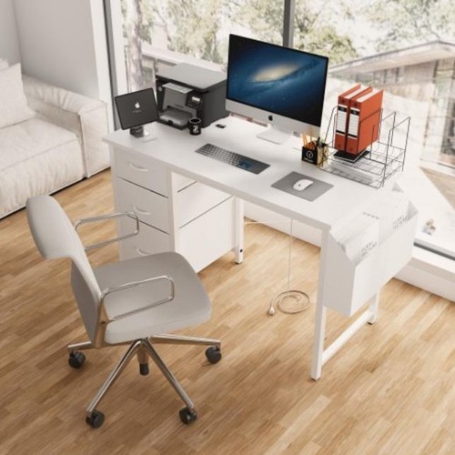 White office desk with - office,